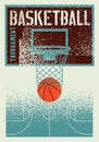 Basketball tournament typographical vintage grunge style poster design. Retro vector illustration. Royalty Free Stock Photo